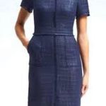 Banana Republic  Navy Blue Tweed Shirt Sleeve Sheath Dress Size 8 Photo 1