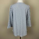 Draper James  Top Womens Small Blue Striped 3/4 Bell Sleeve Cotton Ruffle Relaxed Photo 6
