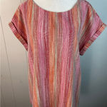 W5  textured knit short sleeve top in a pink and orange striped pattern. Size L Photo 0