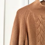Caroline Constas Cable Knit Wool Sweater Dress Camel Tan Mock Neck Medium Cozy Photo 5