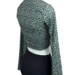 SheIn Green Floral Print Tie Front V Neck Flare Bell Sleeve Crop Top Blouse XS Photo 2