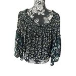 Free People  Boho Floral Ruffle Top Bell Sleeve Medium black yellow Photo 1