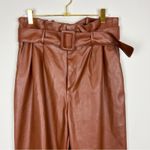 H&M ‎ Brown Vegan Leather Belted Paper Bag Trousers Tapered Pants Size 6 Photo 3