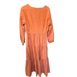 Madewell Womens Orange Tiered Midi Dress With Long Sleeves & Cutout Detail By Photo 3