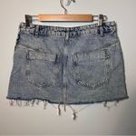 ZARA  Denim Jean Skirt Women’s L Mini Raw Hem Side Lace Med Wash Western Festival Photo 3