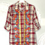 Savanna Jane Red White Plaid Embroidered Button Up Top Size Small Photo 0