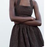 ZARA NWT Textured Halter Neck Drop Waist Corset Mini Dress in Chocolate Brown - M Photo 3