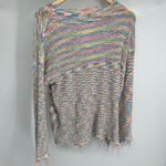 POL Rainbow Stripe Distressed Knit Sweater Womens Small Lightweight Boho Fringe Photo 2