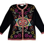 Shannan Sweater Womens Medium Black Multi Cardigan Embroidered Beaded Vintage Photo 0
