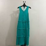Johnny Was NWOT  Calme Tiered Ruffles V-Neck Trapeze Midi Dress Size S Teal Photo 8