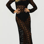 Beach Riot NWT $248  Ariana Long Sleeve Cotton Crochet Cover-Up Dress  BLACK S Photo 0