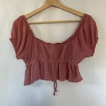 Rue 21 pink cropped top summer rayon dusty rose frilled puffed sleeve size large Photo 6