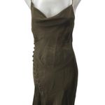 ZARA Women's Olive Green Silk Satin Sleeveless Cowl Neck Midi Slip Dress Size XS Photo 0