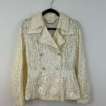 Elie Tahari Irving Floral Lace Rain Coat Jacket Cream Butter Yellow Medium Photo 0