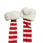 Christmas Socks Red & White Candy Cane Striped Knee High Whi Plush Cuff Costume Photo 4