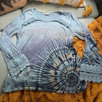 Live and let live Women's  Long Sleeve Tee L Blue Teal Tie-Dye Photo 0