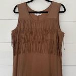 Vintage Keller Women’s Large Brown Fringe Sleeveless Dress Maxi Tan Photo 0