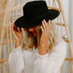 Black 100% wool wide brim fedora felt hat Photo 0