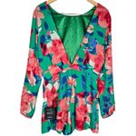 Lulus  Sweetest Song Green Floral Print Backless Long Sleeve Romper‎ M NEW Photo 1