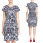 Lafayette 148 Gina Geo
Print Pleated Triangle Blue and White Sheath Dress Size 4 Photo 1