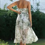 ✨HP✨Green Floral Print Classy Tied MidiCami Dress✨ White Size L Photo 4