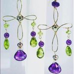 14kt yellow gold handmade earrings. Purple Photo 2