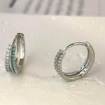 925 Silver Plated Double Rows CZ Cubic Zirconia Hoop Earrings for Men Women,Hip Hop Unisex Earrings Photo 0