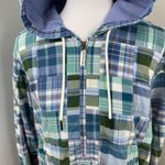 LL Bean Anorak Madras Patchwork Plaid Pullover Hoodie Jacket Women’s XL 90s Blue Photo 2