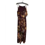 City Chic Tropic Heat Tropical Flowy Burgundy Wrap Wide Leg Jumpsuit Sz 16 Photo 2
