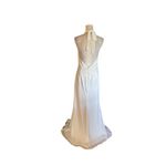 Lulus Halter Neck Chiffon Overlay Satin Dress Open Back Flowing Train L NWOT White Size L Photo 1