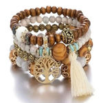 Bohemian Tassel & Hollow Out Tree Decor Beaded Bracelet Brown Photo 0