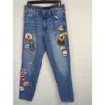 ZARA  Medium Wash Blue Patchwork Mom Jeans Women's 4 High Waist Tapered Leg Photo 1