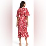Rhode x Target Red Pink Zinnia Floral Midi Dress Size 10 Linen Rayon Photo 5