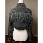 NEW Cropped Black Denim Womens S/M Jacket Fringe Distressed Hem Tassels Western Size M Photo 2