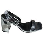 Pretty Little Thing NWT Silver Metallic Thick Strap Block Heels Sandals Womens 7 Photo 3