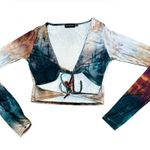 Pretty Little Thing  Multicolor Artsy Tie Front Crop Top Sz 4 Y2K vibes Photo 0