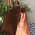 Vintage brown leather briefcase style buckle detail shoulder bag purse Photo 2