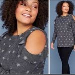 Lane Bryant Size 18/20 Gray Stars Ruffled Cold Shoulder Top Shirt Long Sleeve Photo 1