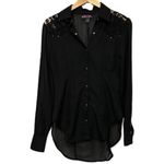 Rock & Roll Cowgirl Black Sheer Lace Button Down Fitted Top Size Small Photo 2