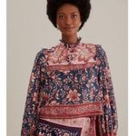 Farm Rio 💕💕 Teal Ainika Charm Long Sleeve Blouse Tropical Floral Print XS NWOT Photo 6