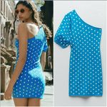 ZARA  // turquoise polka dot 1 puff shoulder knit size L Photo 1