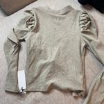 7 For All Mankind  Puff Sleeve‎ Button Up Cardigan Sweater Small Taupe Cream NWT Photo 5