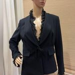 Josephine Chaus Josephinee Chaus ruffled black blazer. Snap one button closure with tie. Size 6 Photo 0