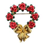 Vintage Avon Floral Wreath Brooch Red Roses Gold Bow Photo 0