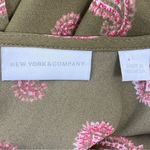 New York & Company Paisley Bell Sleeve Bow Back Blouse Shirt Olive Green Large Green Photo 11