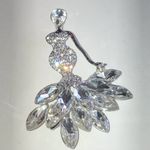 Elegant Silver Tone Lady in Dress Crystal Rhinestone Pendant Photo 1