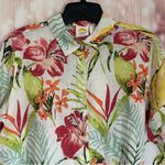 C&C California  White Tropical Fruit Print Short Sleeve Linen Button Front Top Photo 1