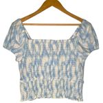 Lush Clothing New Lush Womens Size Large Cropped Top Smocked Cap Puff Sleeve White Blue Swirl Photo 0