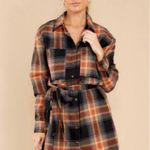 Boutique Plaid Black & Rust Chest Pocket Mini Shirt Dress Medium Photo 3