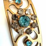 Vintage Brass Openwork rhinestone Cuff Bracelet Photo 3